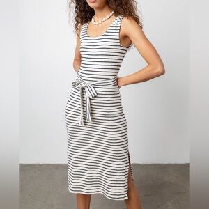 Rails Taylin Striped Midi Dress Small NWT Cotton Belted Ivory Blue